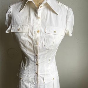 Bebe White military style button down mini dress.